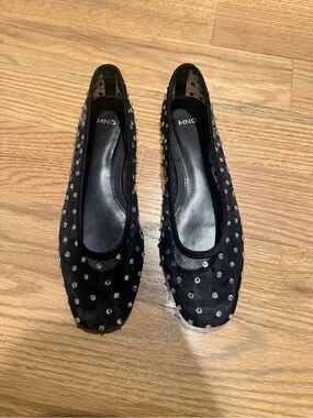 Mango Black Studded Mesh Ballet Flats